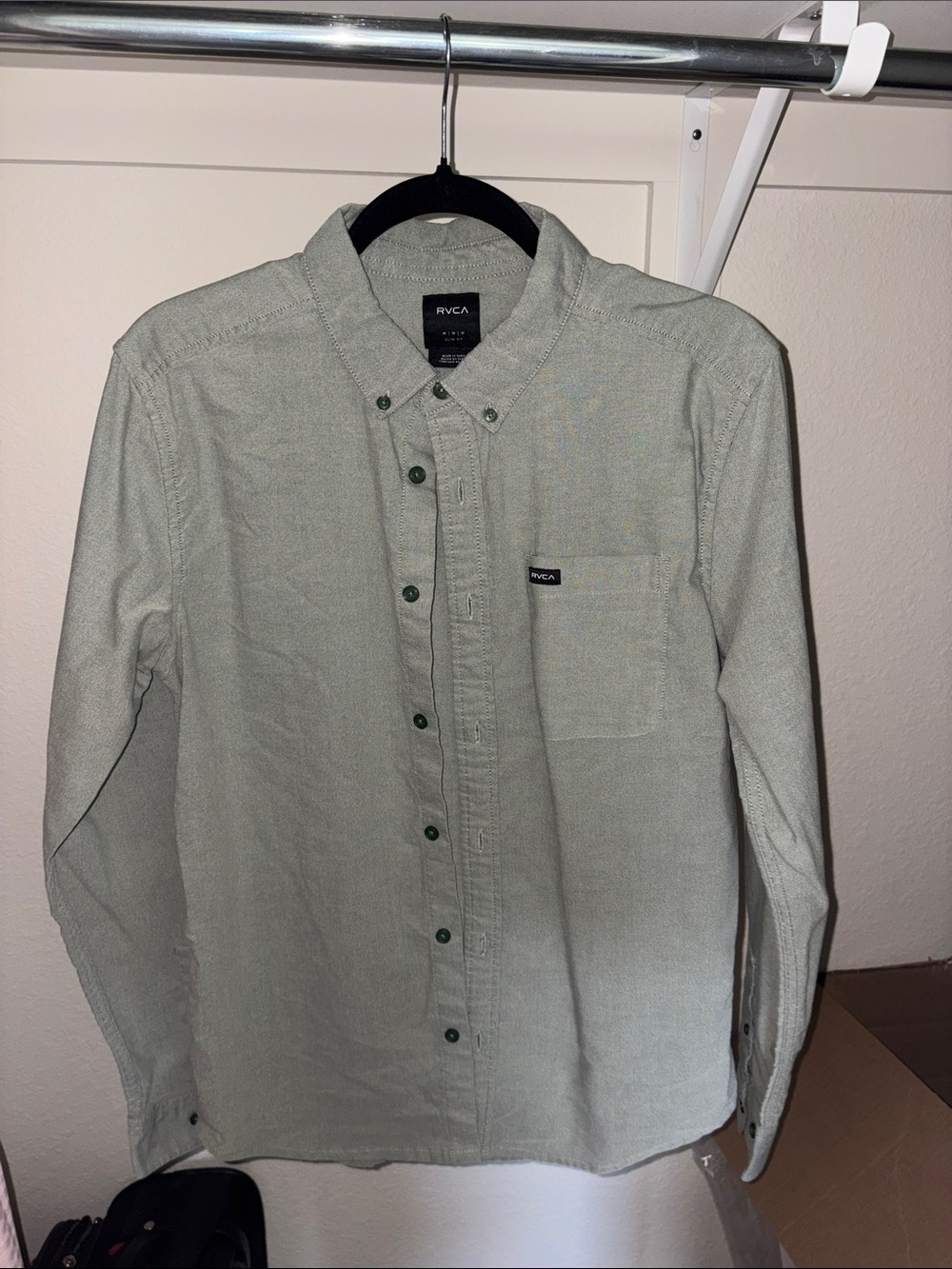 RVCA Men's Sage Green Button-Down Casual Shirt